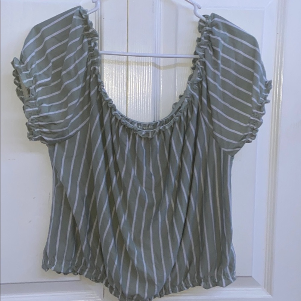 AEO Green & White stripe top